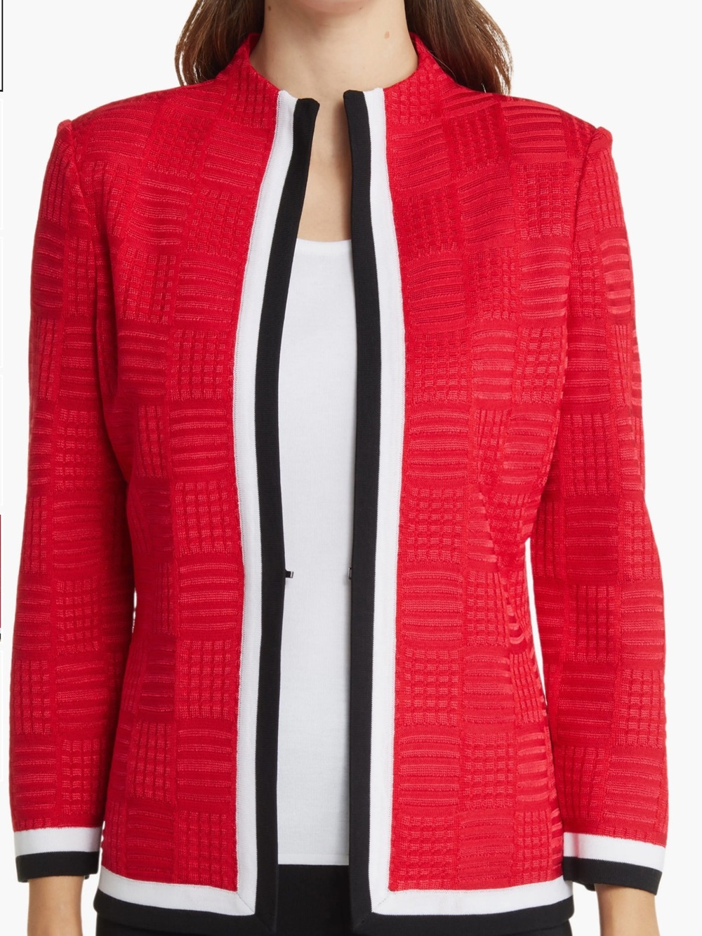 Ming Wang Heritage Fit Contrast Hem Jacket Poppy & Black Size Large